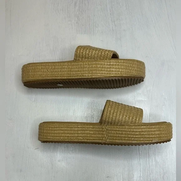 Lookyno Raffia Slide Sandals Women’s EU 37 Tan Woven Platform Summer Shoes - Picture 4 of 11